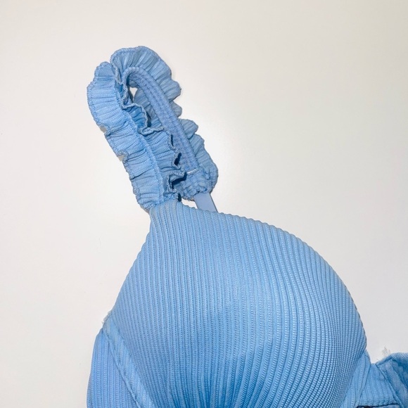 Hollister Baby Blue Ruffle Rib Push-up Bikini Top Medium Women’s - Picture 3 of 9